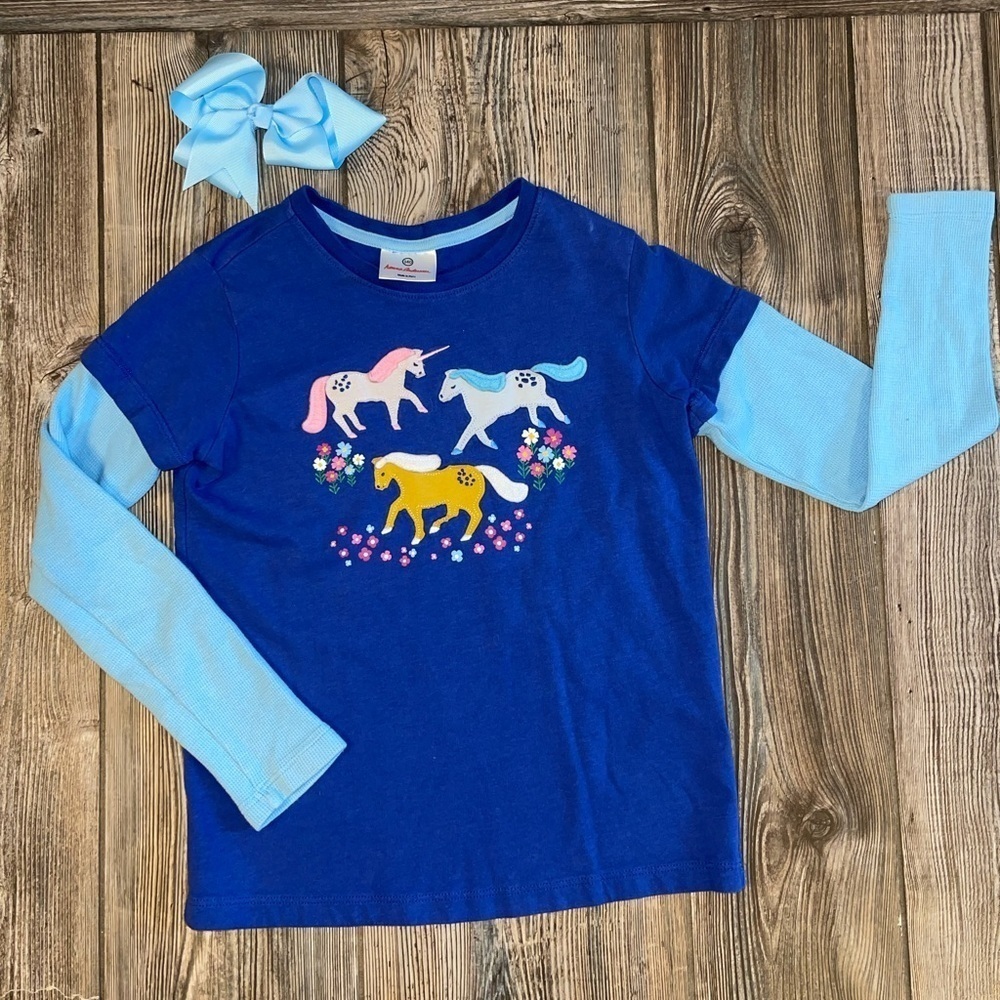 Hanna Andersson Blue Horse Long Sleeve Tee